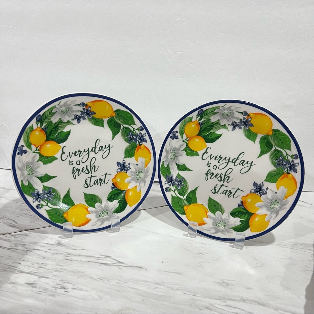 Royal Norfolk Lemon Floral Salad Plates Ceramic 7.5" Everyday is a Fresh Start